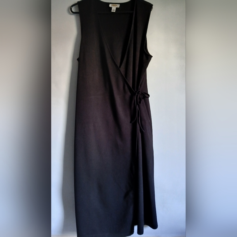 Women's Talbots Petite black rayon knit sleeveless long dress SzPL - Picture 4 of 13